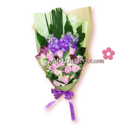 RB09-12支紫玫瑰＋紫馬蹄蘭花束-1